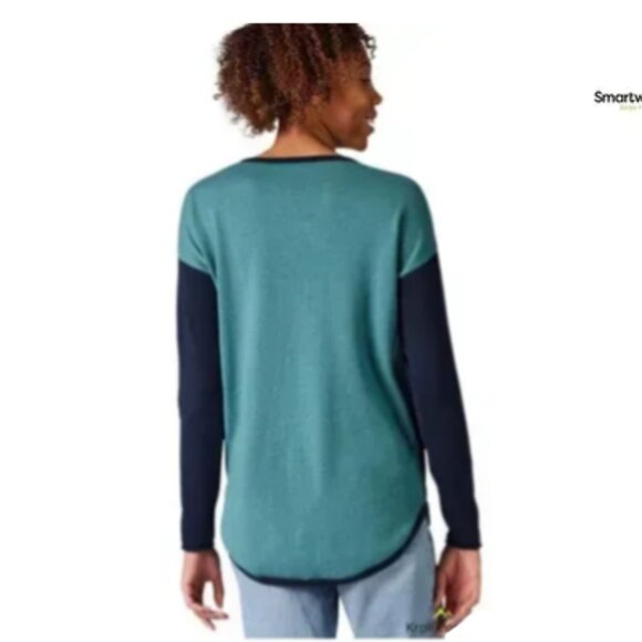 Smartwool Women's Shadow Pine Colorblock Sweater  Medium Twilight Blue Heather - Picture 2 of 8